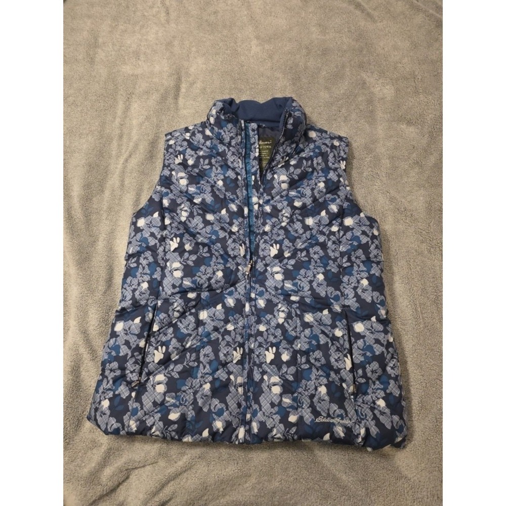 Eddie Bauer Women's premium goose down Vest Puffer Blue Floral‎ L